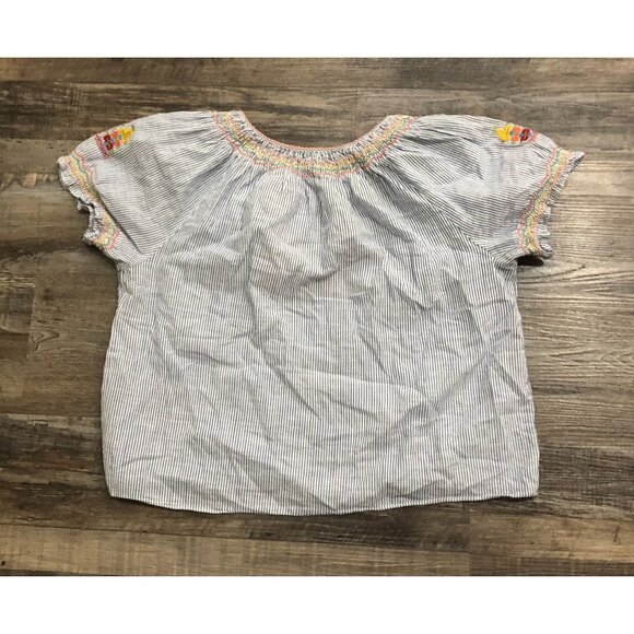 Madewell Embroidered Penny Peasant Top Womens Medium Blue Cotton - Picture 4 of 7